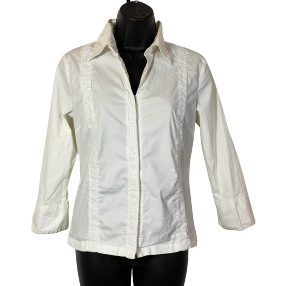 White Button Hook Front Shirt Blouse Office Country Preppy M Vintage 90s Cottage - Picture 1 of 13
